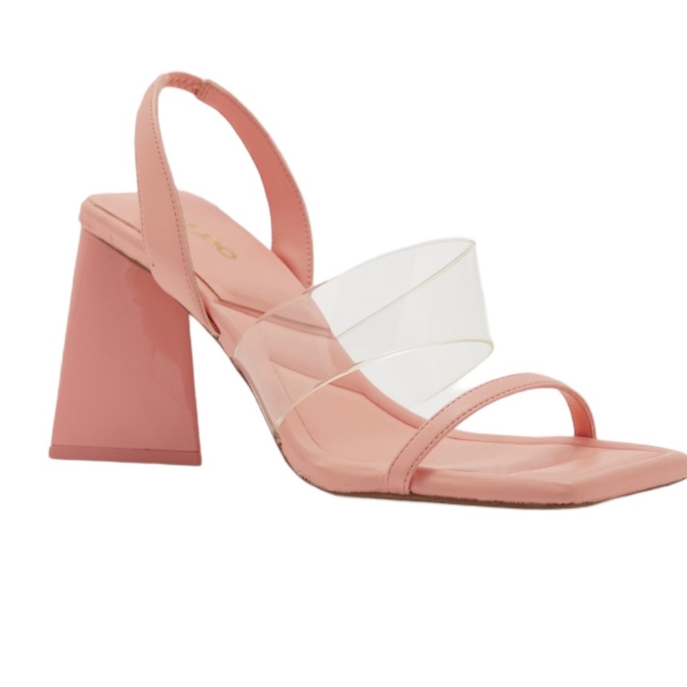 Aldo Ellis Powder Pink Corky Heel Square Toe Sling Back Barbiecore Shoes sz 7.5
